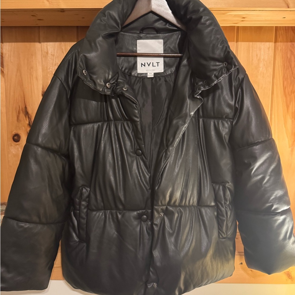 NVLT Black Faux Leather Puffer Jacket